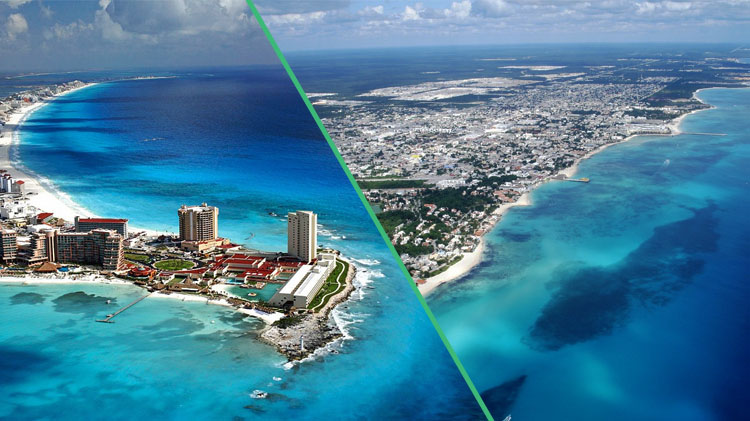 Playa del Carmen y Cancun vista aerea